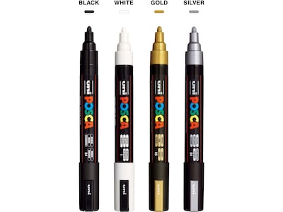 uni-ball Posca PC-5M Paint Markers, Bullet Tip, Assorted Colors, 4/Pack (PC5M4C)