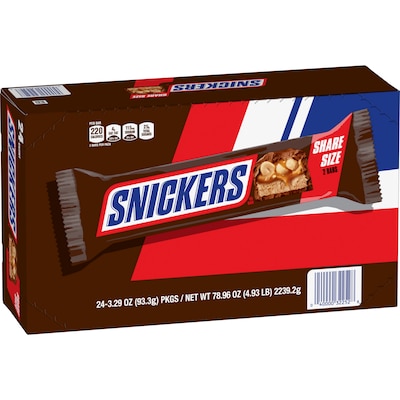 Snickers Share Size Milk Chocolate Candy Bars, 3.29 oz., 24/Box (MMM32252)