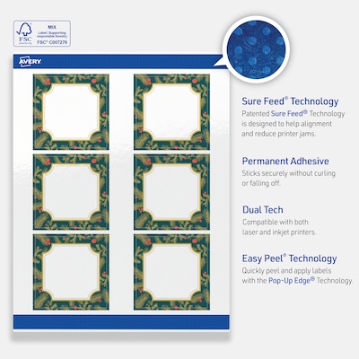 Avery Square Multipurpose Labels, 3" x 3", White, 60/Pack (19479370504)
