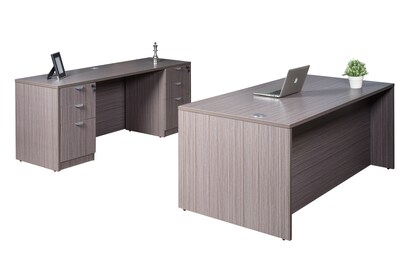 Boss Office Products 71 Desk and Credenza with Dual File Pedestals, Driftwood (GROUPA2-DW)