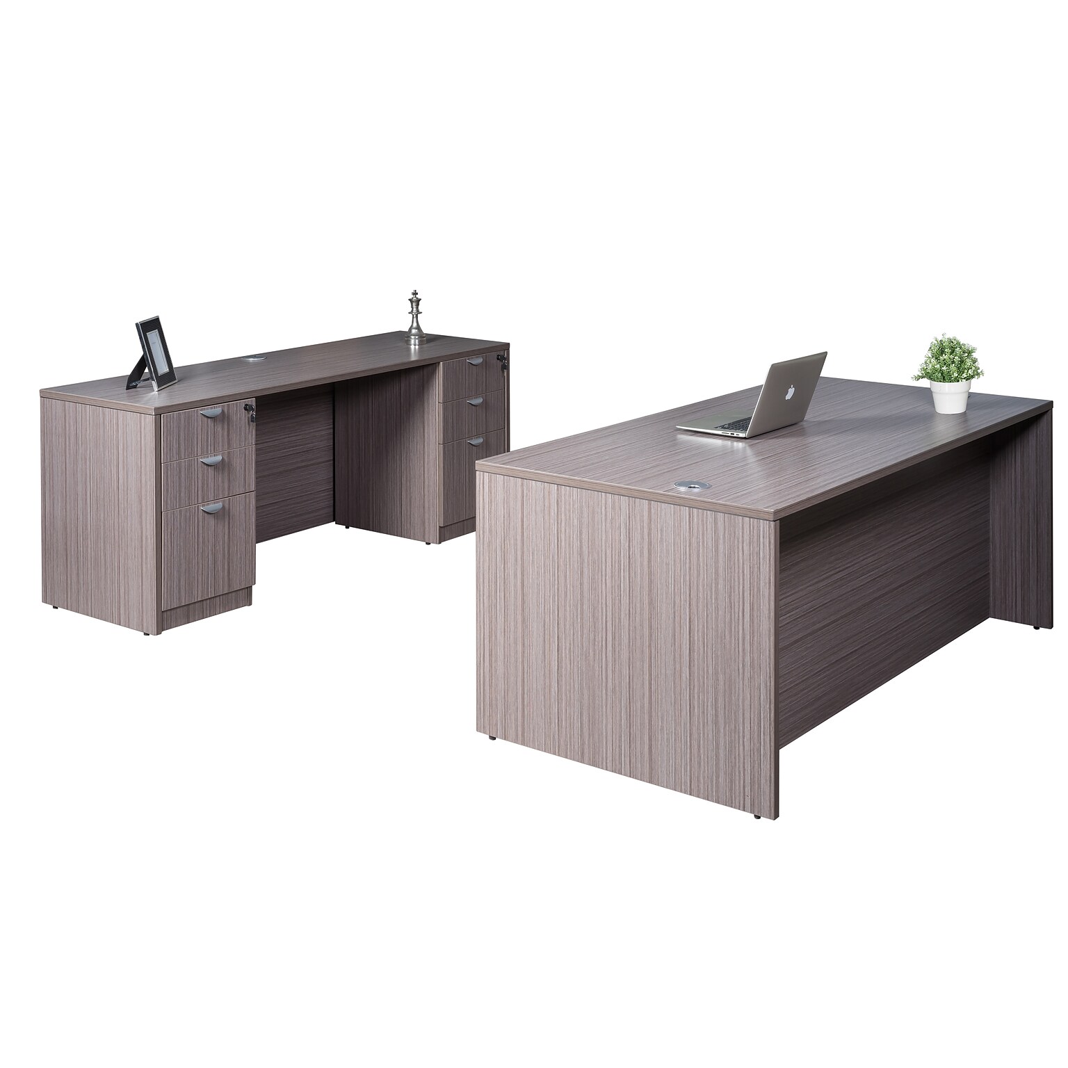 Boss Office Products 71 Desk and Credenza with Dual File Pedestals, Driftwood (GROUPA2-DW)