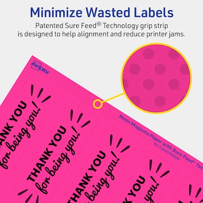 Avery Rectangle Laser/Inkjet Multipurpose Labels, 9.75" x 1.25", Neon Magenta (200/Box)