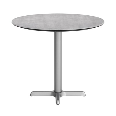 Flash Furniture Acadia 31.25" Round Wooden Dining Table with X-Base, Gray Faux Concrete/Silver Base (STRD31CGT2222S)