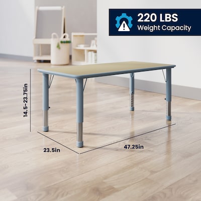 Flash Furniture Emmy Rectangular Activity Table Set, 47.25" x 23.5", Height Adjustable, Natural Woodgrain/Dusty Blue