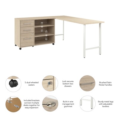 Bush Business Furniture Hustle 72"W Computer Desk and Storage Cabinet with Drawers and Shelves, Natural Elm (HUS008NE)