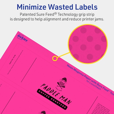 Avery Rectangle Laser/Inkjet Multipurpose Labels, 2.25" x 7.75", Neon Magenta (80/Pack)