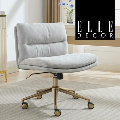 Elle Decor Ariana Armless Ergonomic Fabric Swivel Computer and Desk Chair, Light Gray (60121-LGRY)