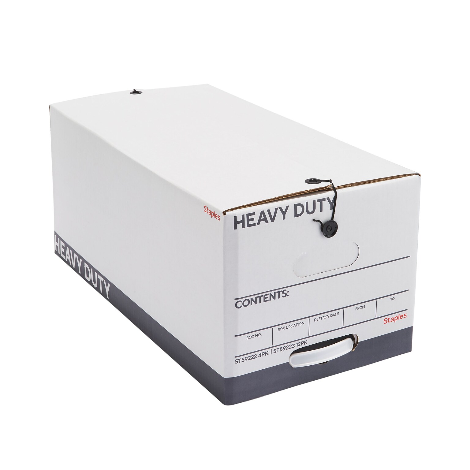 Staples Heavy Duty File Box, String and Button Lid, Letter, White/Gray, 4/Pack (TR59222)