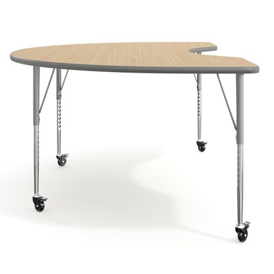 Flash Furniture Wren Kidney Activity Table, 72" x 48", Height Adjustable, Light Natural Top/Silver Frame (XUA4872KDLNTAC)