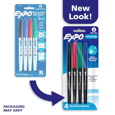 EXPO Wet Erase Markers, Fine Tip, Assorted, 4/Pack (16074/2134341)