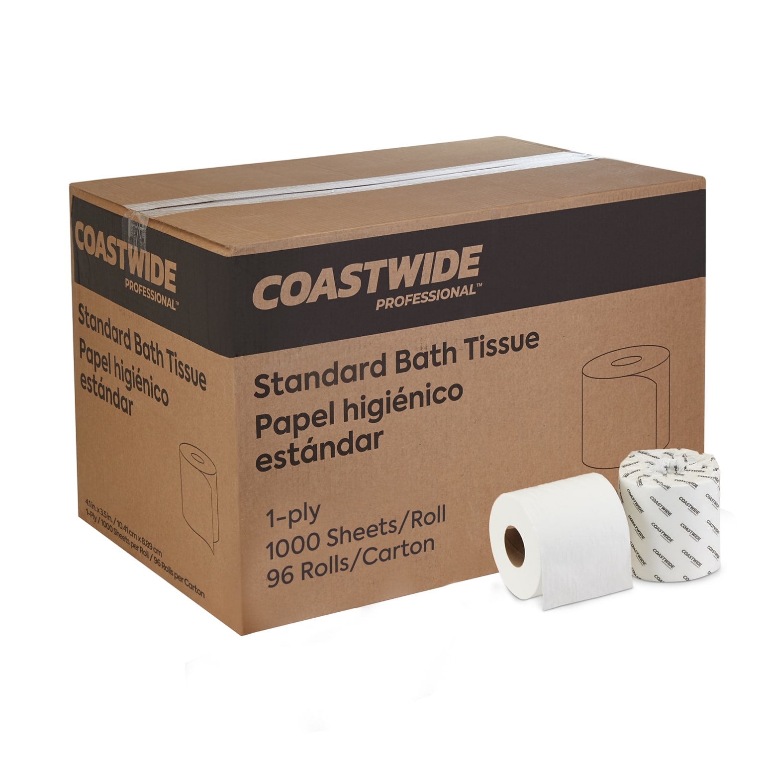 Coastwide Professional Toilet Paper, 1-ply, White, 1000 Sheets/Roll, 96 Rolls/Carton