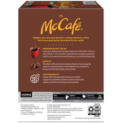 McCafe Premium Roast Decaf Coffee Keurig® K-Cup® Pods, Medium Roast, 24/Box (5000358125)
