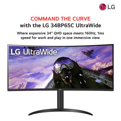 LG UltraWide 34" Curved WQHD 160Hz LED AMD FreeSync Gaming Monitor, HDR10, Black (34BP65C-B)