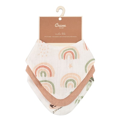 Crane Baby Parker Muslin Bib Set, 3-Piece, Rainbow/Butterfly (BC-100BS-2)