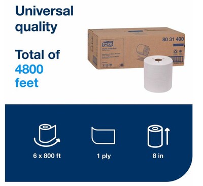 Tork H80 Hardwound Paper Towels, 1-ply, 800 ft./Roll, 6 Rolls/Carton (TRK8031400)