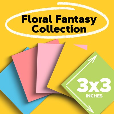 Post-it Notes, 3" x 3", Floral Fantasy Collection, 100 Sheet/Pad, 18 Pads/Pack (654-18BRCP)