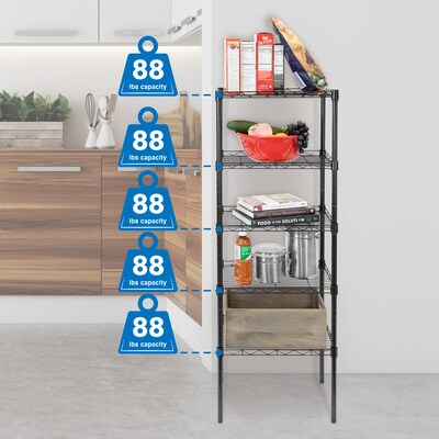 Mount-It! 5-Tier Metal Shelving Unit, Holds 88 lbs per shelf, Black (MI-7861)