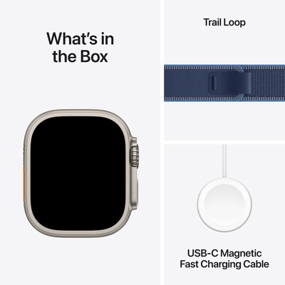 Apple Watch Ultra 3 GPS + Cellular Smartwatch, 49mm, Natural Titanium Case with Blue Trail Loop, Medium/Large (MEWU4LW/A)
