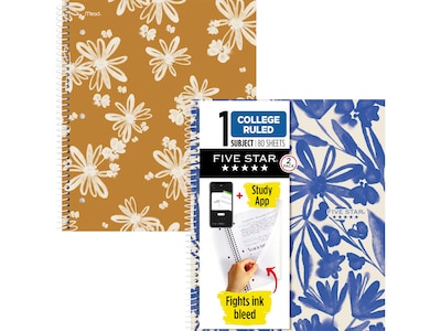 Five Star Soft Petals 1-Subject Notebooks, 8.5 x 11, College-Ruled, 80 Sheets, Assorted Colors, 2/