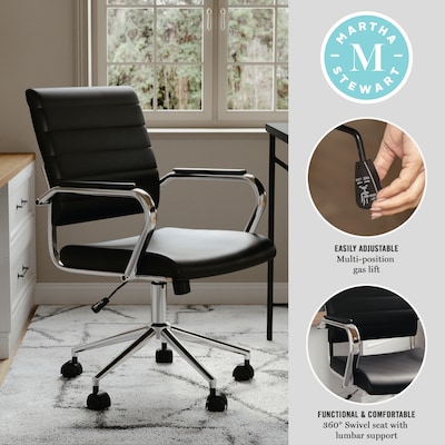 Martha Stewart Piper Faux Leather Swivel Office Chair, Black/Polished Nickel (CH2209212BK)