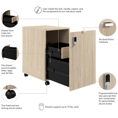 Bush Business Furniture Assure Mobile File Cabinet, Letter/Legal Size, Lockable, 26"H x 16"W x 20"D, Natural Elm (AUS216NESU)