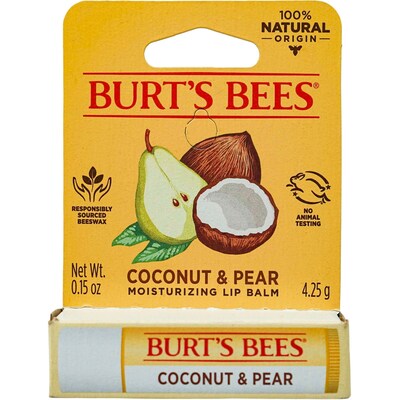 Burts Bees Coconut & Pear Lip Balm, 0.15 oz Tube, 6 Tubes/Traypack, 12 Traypacks/Carton