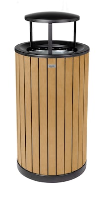 Alpine Industries Steel Outdoor Trash Can with Rain Bonnet Lid, 32 Gallon, Cedar (ALP4400-01-CD-RB)