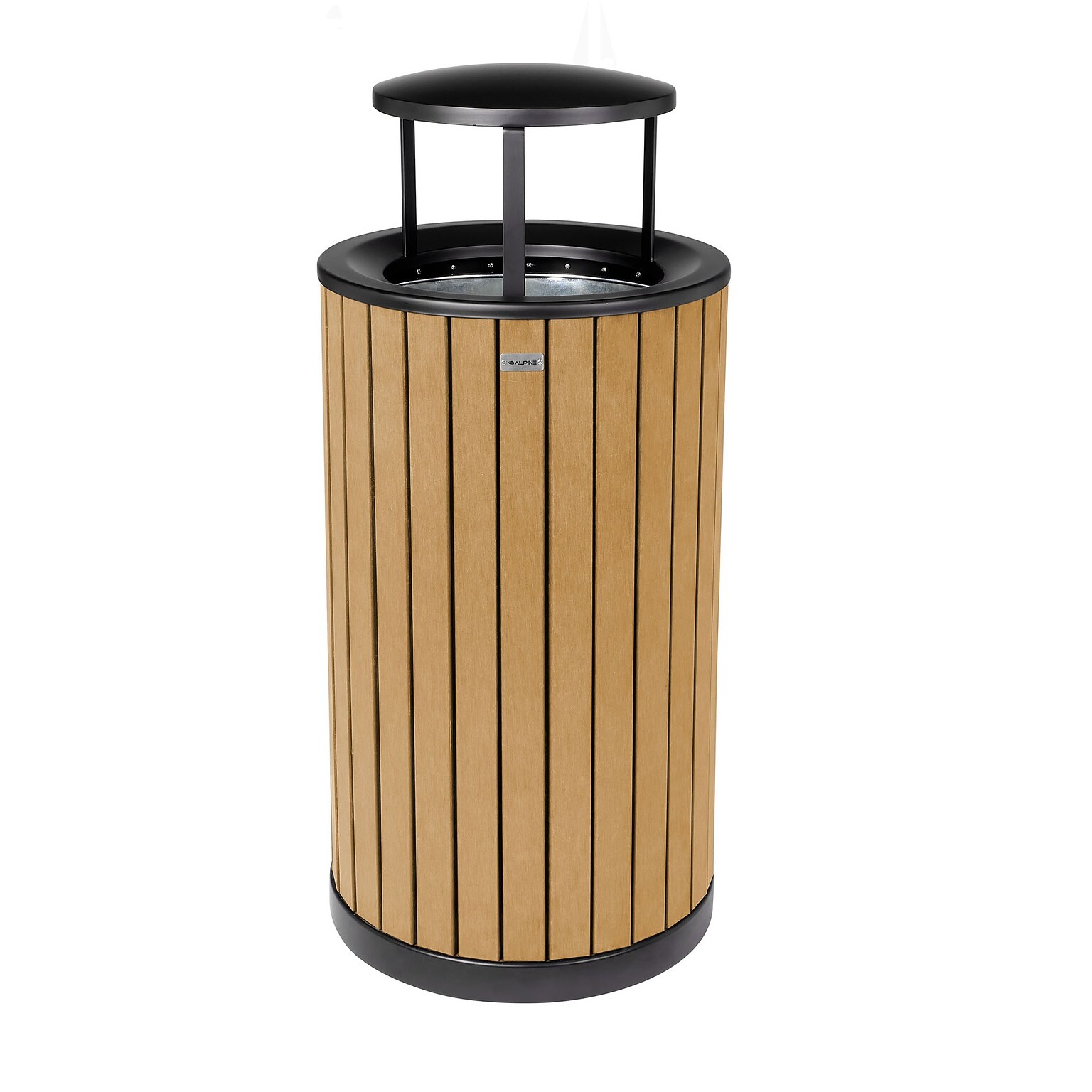 Alpine Industries Steel Outdoor Trash Can with Rain Bonnet Lid, 32 Gallon, Cedar (ALP4400-01-CD-RB)
