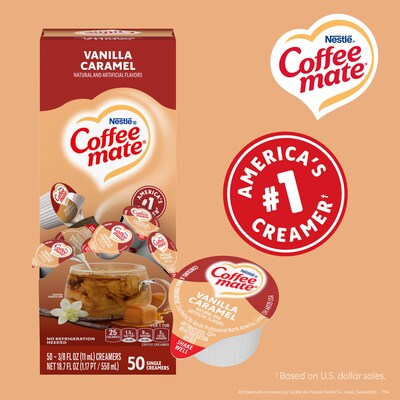 NESTLE COFFEE MATE Coffee Creamer Vanilla Caramel Flavor, Liquid Creamer Singles, 0.375 fl oz, 50 Count.
