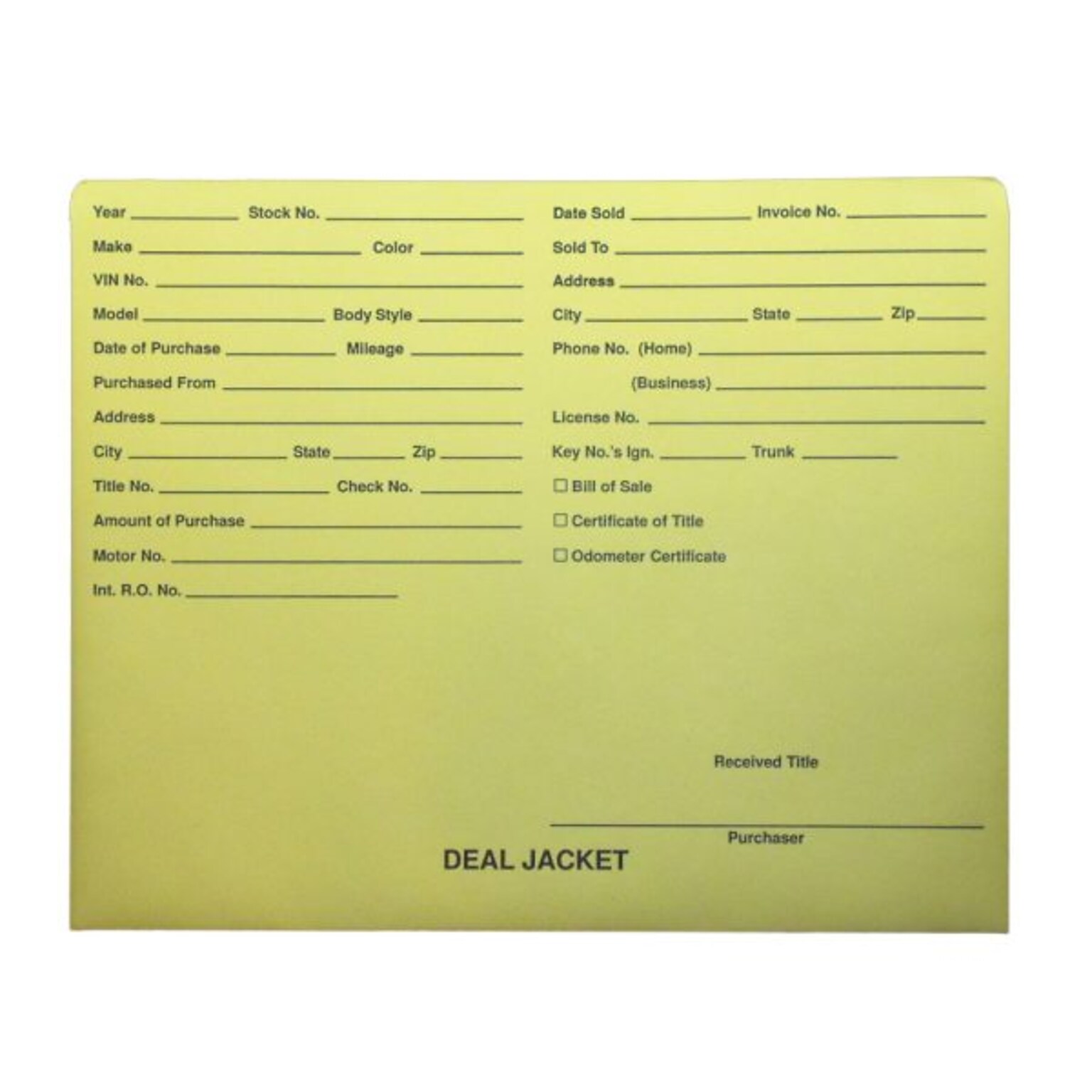 BSP Automotive Dealer Printed Jacket, Letter Size, Yellow, 500/Box (S-09432-YLW-B)