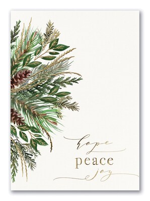 Custom Peaceful Greens Cards, with Envelopes, 5 5/8  x 7 7/8 Holiday Card, 25 Cards per Set