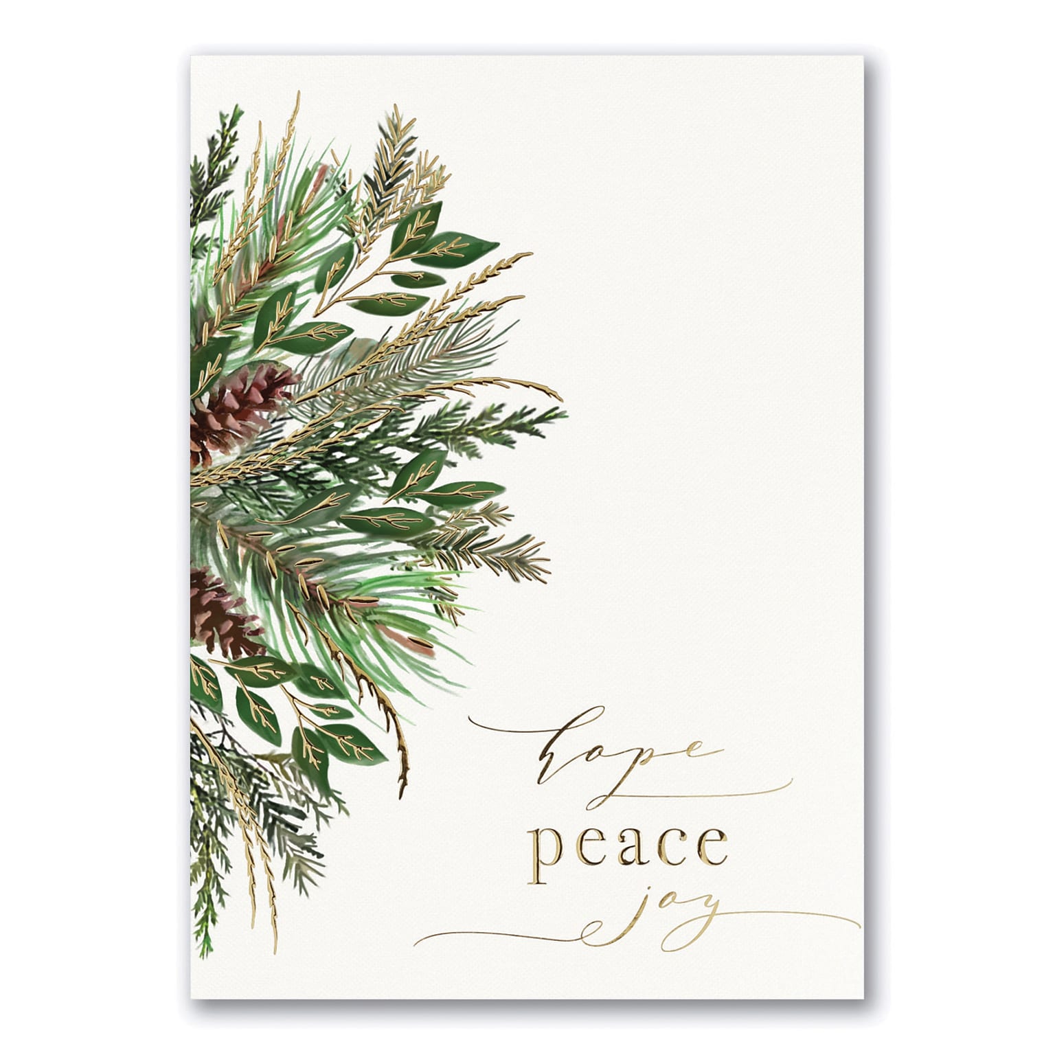Custom Peaceful Greens Cards, with Envelopes, 5 5/8  x 7 7/8 Holiday Card, 25 Cards per Set