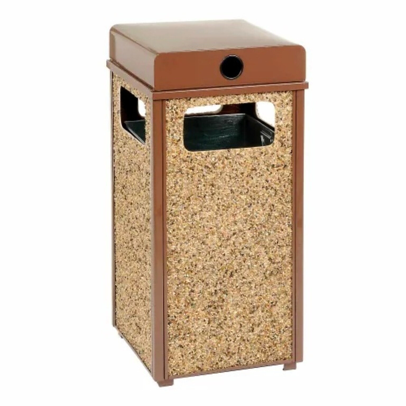 Global Industrial Stone Panel Trash Weather Urn, 24 Gallon Capacity, 17-1/2W x 17-1/2D x 36H, Brown (238241BN)