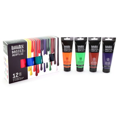 Liquitex BASICS Acrylic Paint Tube, Assorted Colors, 118 mL, 12/Pack (LIQ3699376)