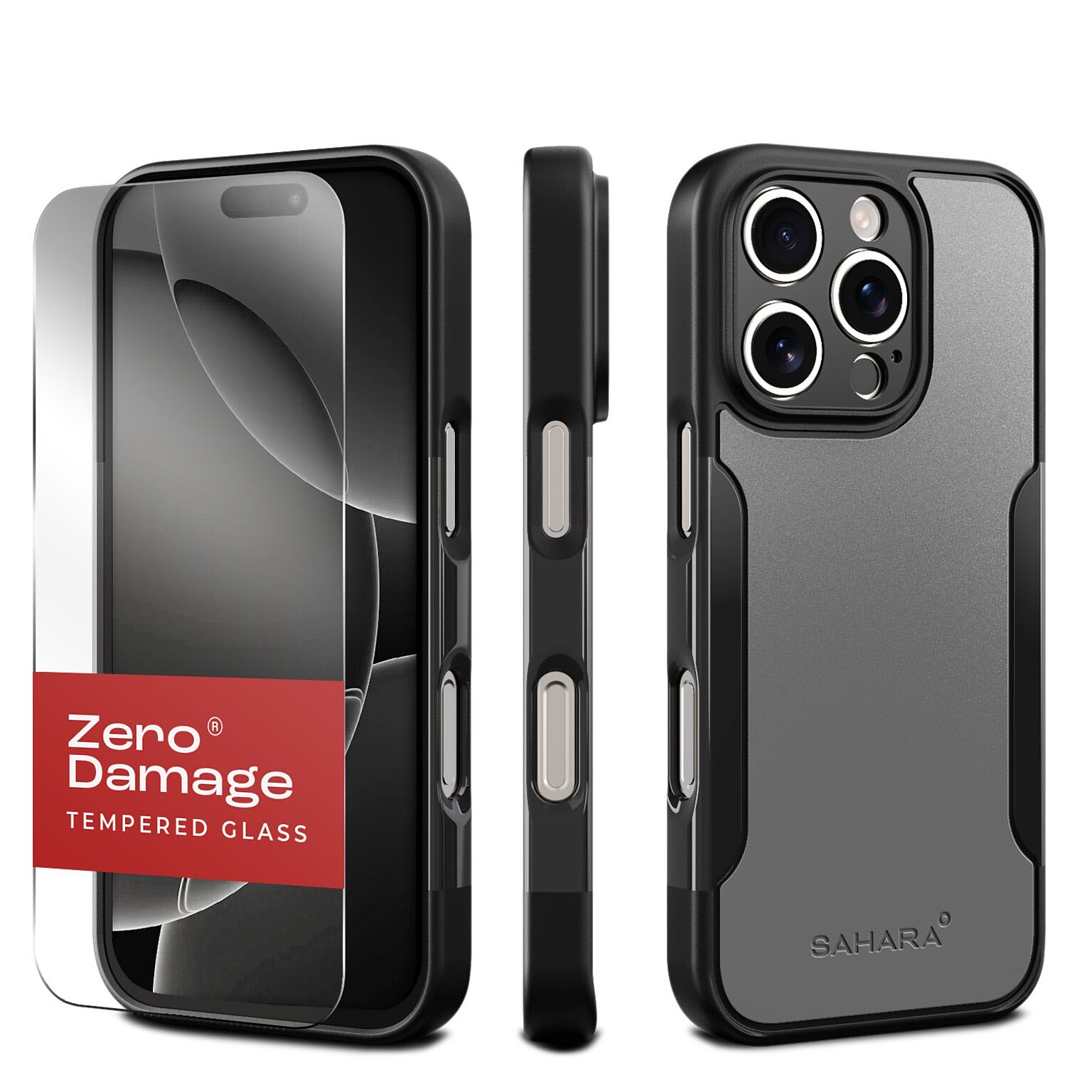 SaharaCase MagSafe Phone Case for iPhone 16 Pro with Screen Protector, Shock Absorbing, Scorpion Black (CP00681)