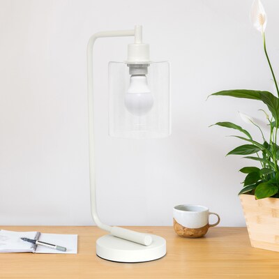 Creekwood Home Vintage Vantage 18.8" Minimalist Industrial Curved Arm Desk Lamp, Feit LED Bulb, White (CWD-1013-WH-LB)