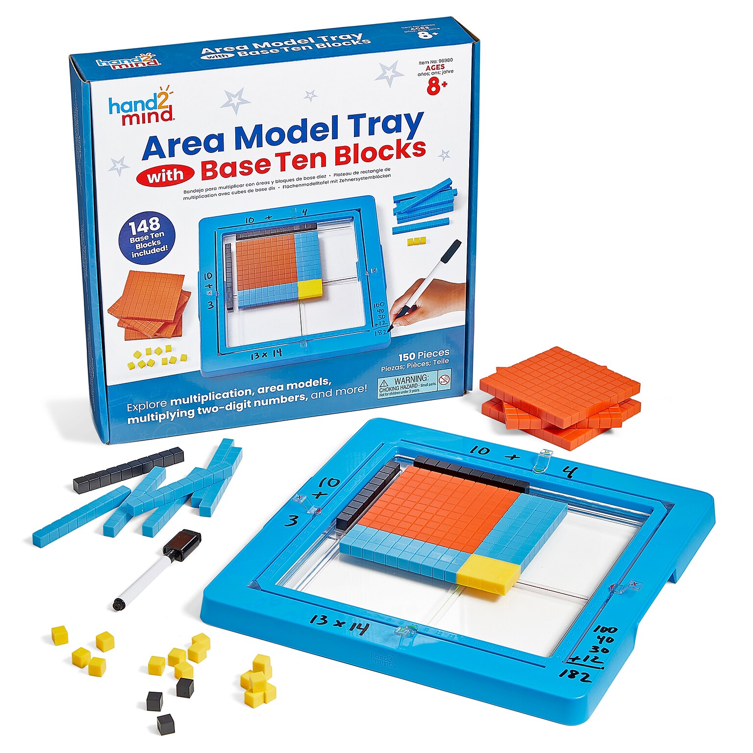 hand2mind Area Model Tray with Base Ten Blocks (96980)