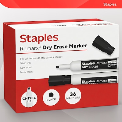 Staples Remarx Dry Erase Marker, Chisel Tip, Black, 36/Pack (ST62937)