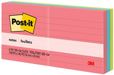 Post-it Notes, 3" x 3", Poptimistic Collection, Lined, 100 Sheet/Pad, 6 Pads/Pack (6306AN)