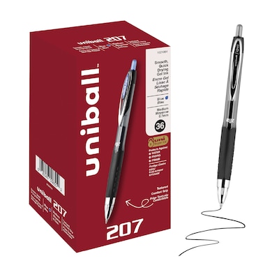 uniball 207 Retractable Gel Pens, Medium Point, 0.7mm, Blue Ink, 36/Pack (1921064)