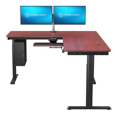 VersaDesk PowerLift 72W Electric L-Shaped Adjustable Standing Desk, Cherry/Black (PLLSD7272-BC-APP)