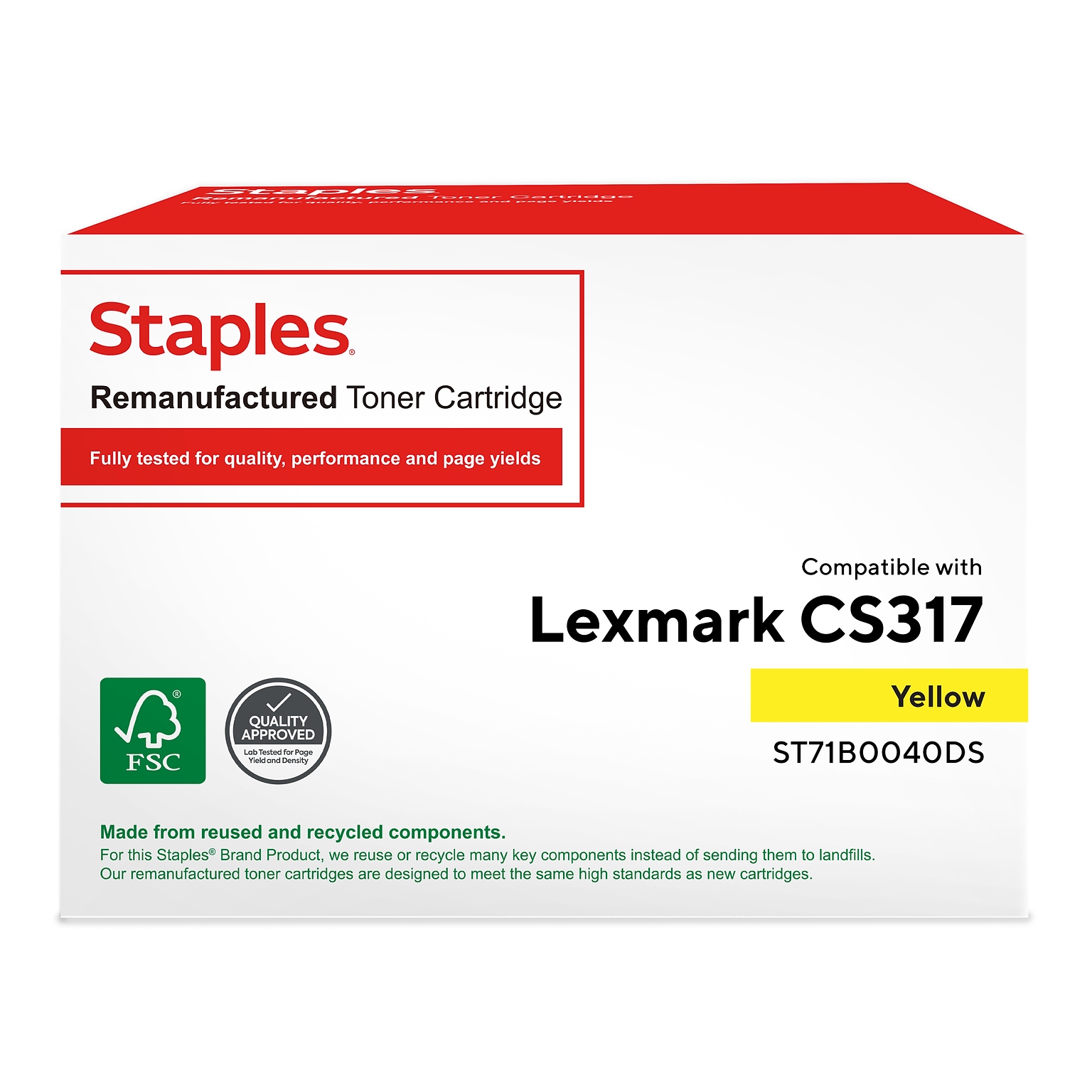 Staples Remanufactured Yellow Standard Yield Toner Cartridge Replacement for Lexmark (TR71B0040DS/ST71B0040DS)