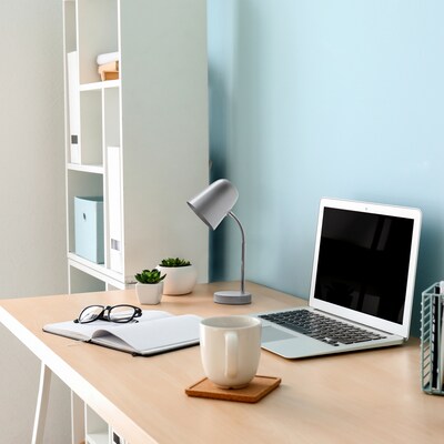 Simple Designs Sleek Essentials LED Desk Lamp, 15.28", Silver (LD1075-SLV)