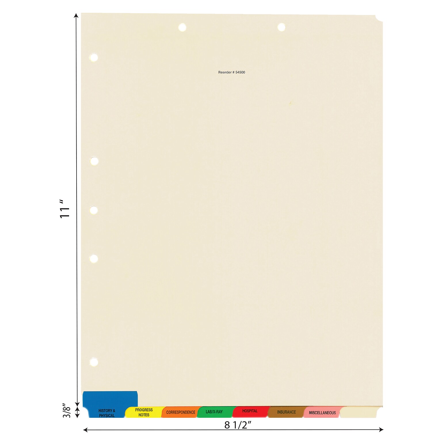 Tabbies Bottom Tab Patient Chart Index Divider Set, 8-Tab, Ivory, 40/Box (54500)