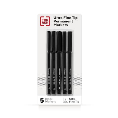 TRU RED™ Pen Permanent Markers, Ultra Fine Tip, Black, 36/Pack (TR54546)