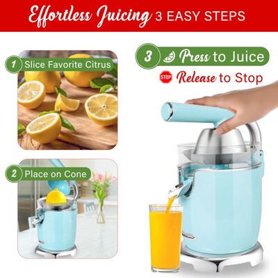 Brentwood® 200-Watt Electric Citrus Juicer with 2 Cones and Stainless Steel Lever, Blue (J-28BL)