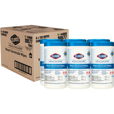 Clorox Healthcare Bleach Germicidal Wipes, 150 Wipes/Canister, 6/Carton (30577)