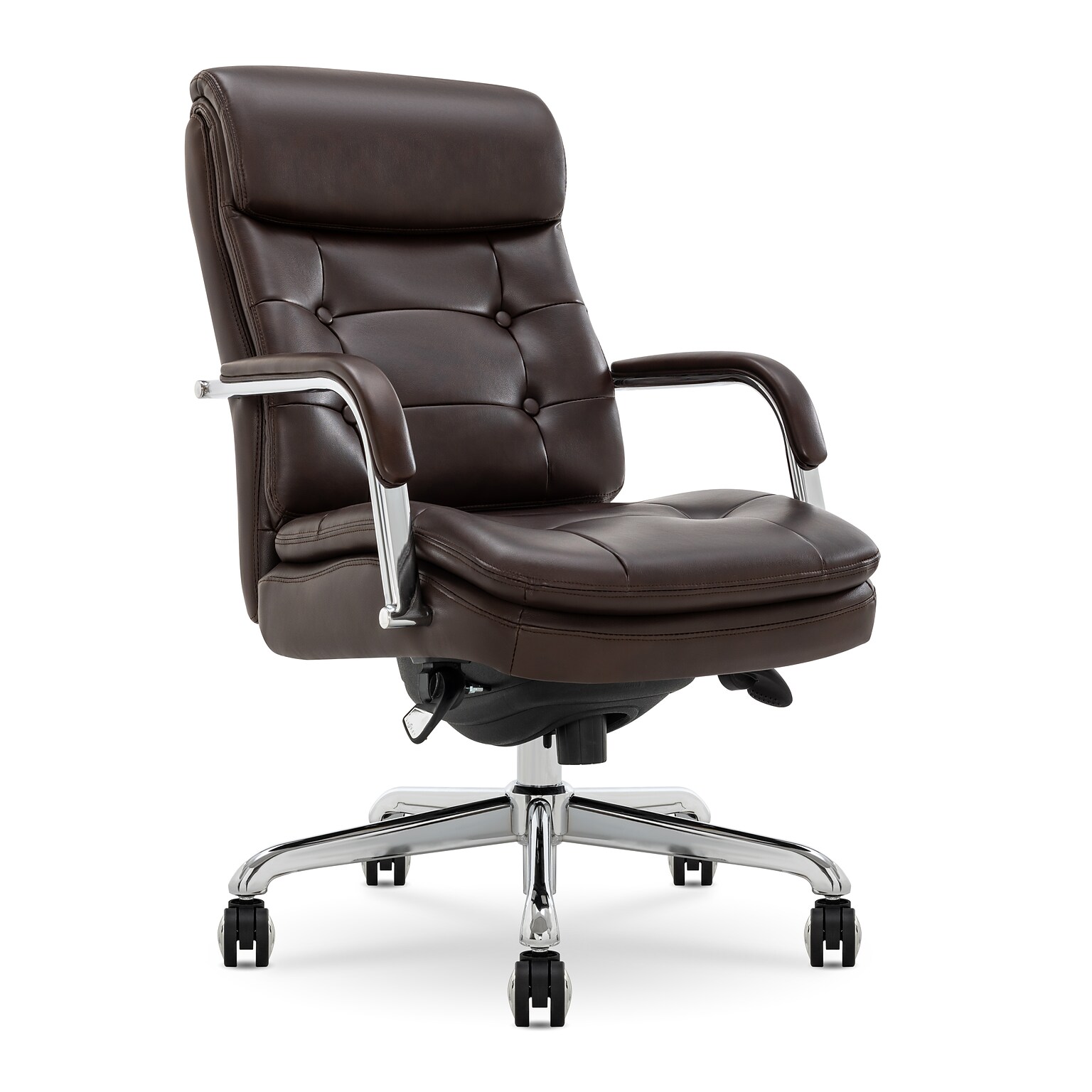 La-Z-Boy Sonata Ergonomic Bonded Leather Swivel Executive Chair, Dark Brown and Chrome (CCHR10014E)