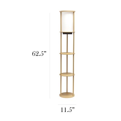 Simple Designs Etagere Organizer Storage 62.5" Floor Lamp with 2 USB Charging Ports and 1 Charging Outlet, Tan (LF2010-TAN)