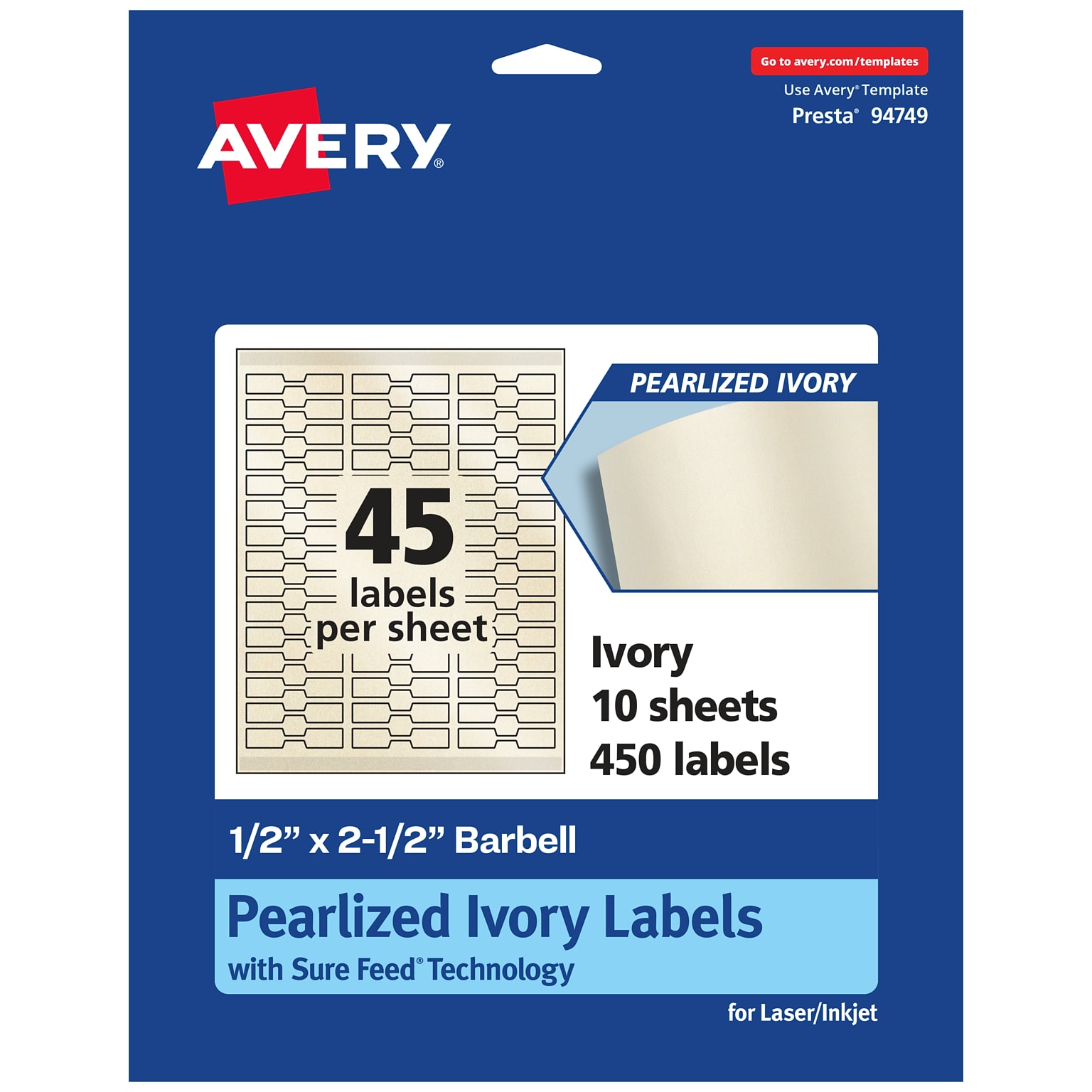 Avery Pearlized Ivory Decorative Edge Multipurpose Labels, .5 x 2.5, Ivory, 450/Pack (94749)
